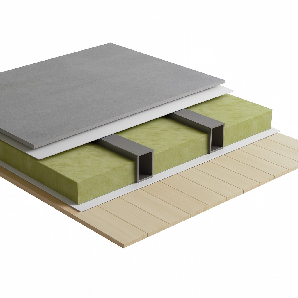 Слои пола модульного дома NUMEN SPACE в Грузии для комфорта и тишины